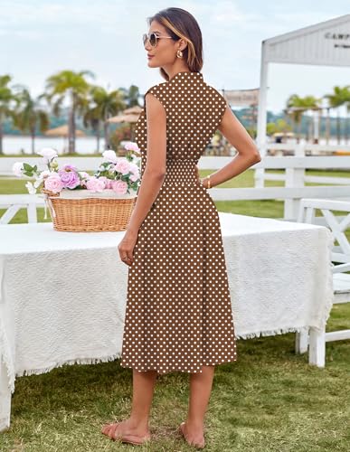 Image of GRACE KARIN Womens Summer Casual Dress, Business Office Work Dresses, Cap Sleeve Zipper Front Flowy Midi Dress with Pockets