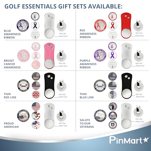 Image of PinMart's Golf Essentials Gift Set - Golf Divot Tool, Hat Clip, Magnetic Ball Markers, Large Ball Marker with Presentation Box - Gifts and Accessories for Men and Women
