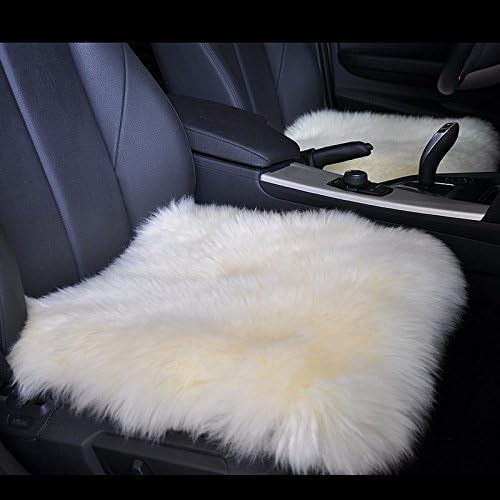 18 Inch Luxurious Genuine Sheepskin Wool Car Seat Cushion Fur Covers Chair Pad (For car, office chair, or plane) (White)