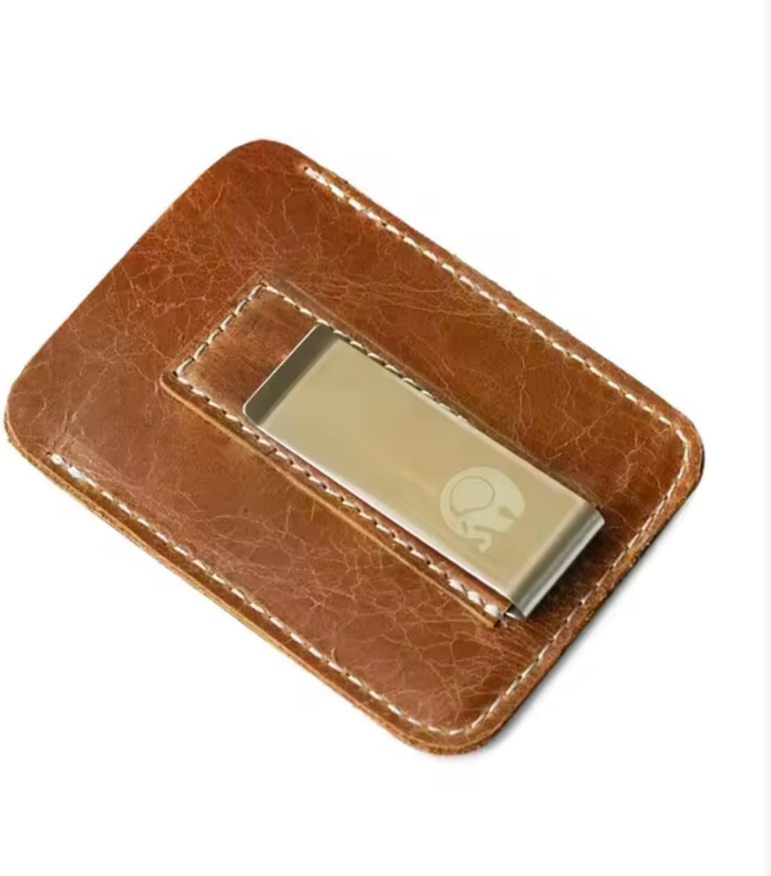 Leather Money Clip Thin Wallet with Metal Clip for Cash and Credit Cards Brown - Image 1 of 8