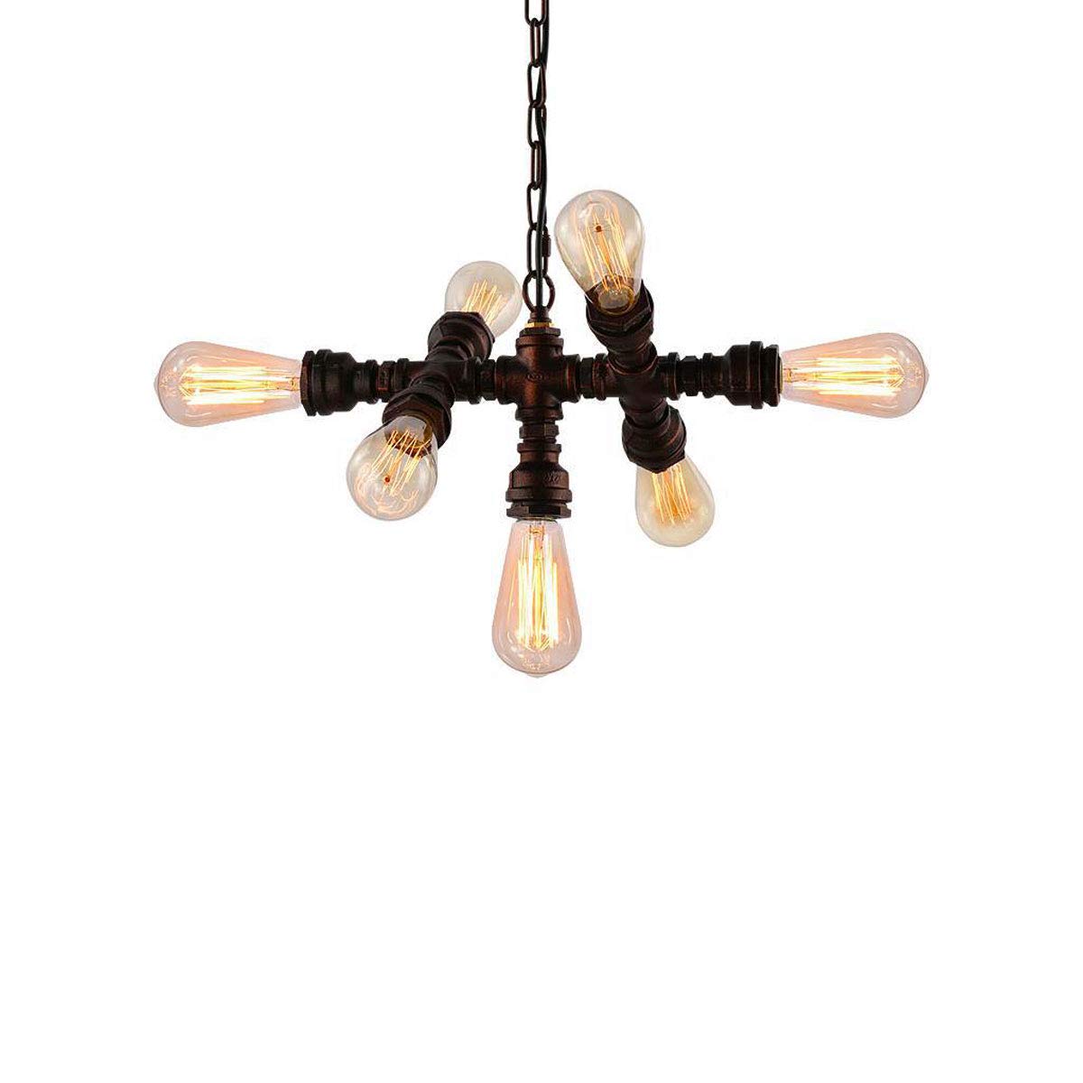 Suspension vintage tuyau d'eau 7 lumières bronze pour salon industriel