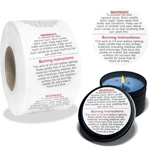 Mevlshcey 1000 Pcs Candle Warning Labels 1.5 Inch Candle Jar Container Safety Labels Warning Sticker for Candle Jars DIY Candle Making Supplies