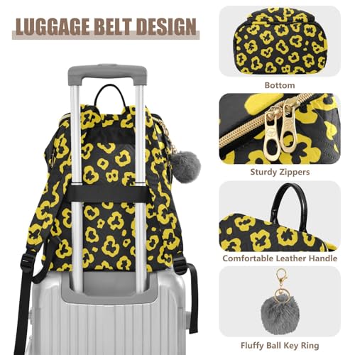 KLL Leopard Pattern Bright Yellow Black Backpack for Women Large Capacity Daily Travel Backpack for Travel Sport Gym4