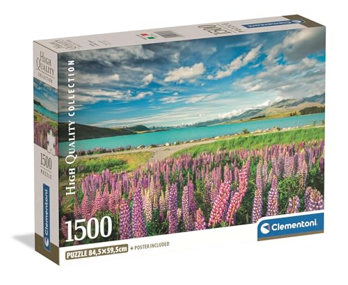 Clementoni - Puzzle pour Adultes 1500 Pièces, HQC Lupins at Lake Tekapo Compact Fabriqué en Italie, 31731