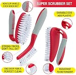 Scrub Brush Set of 3pcs - Cleaning Shower Scrubber with Ergonomic Handle and Durable Bristles - Grout Cleaner Brush - Scrub Brushes for Cleaning Bathroom, Shower, Tile, Kitchen, Floor (Red)