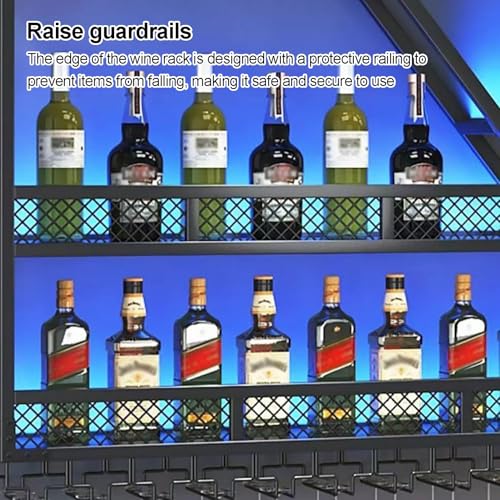 Casier à vin mural avec éclairage LED – Présentoir en métal et support en verre pour la maison, le bar et la cuisine