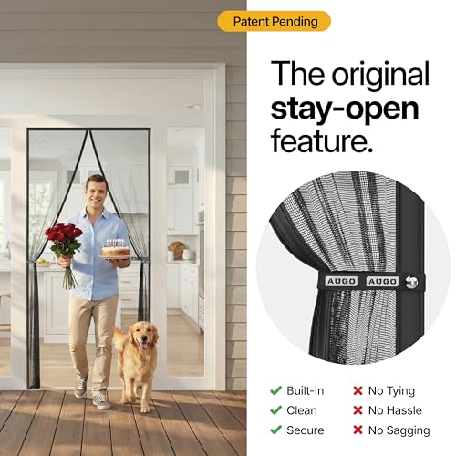 Image of AUGO Magnetic Screen Door - Fit Door Size 38 x 82 Inch, Actual Screen Size 39.5 x 83 Inch Self Sealing, Bugs Out - Pet and Kid Friendly - with Stay Open Feature (Fit Door Size 38 inch x 82 inch Inch)