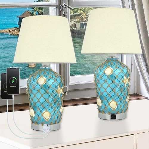 Sandywaves - Coastal Table Lamp Set of 2 - Nautical Beach Bedroom Decor ...
