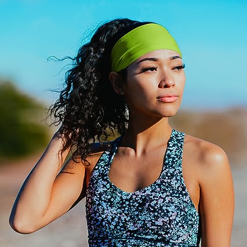 Image of Suddora Solid Color Wide Headband /Sweatband - Workout, Football, Soccer, Yoga (Neon Green)