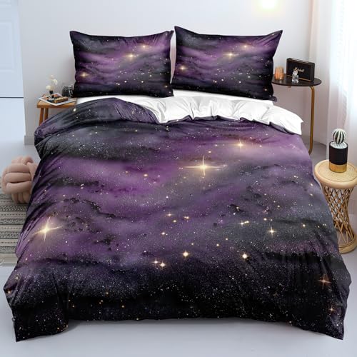 Housse de couette 3d nébuleuse violette en microfibre avec taie d'oreiller