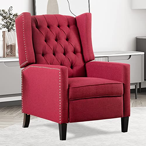 Vaztrlus Manual Wingback Recliner Chair Accent Chairs Living Room Mid-Century Modern Red Fabric Chaise Lounge Indoor Button Tufted Club Chair Upholstered Vintage Reclining Reading Arm Chair 27" Wide Vaztrlus Manual Wingback Recliner Chair Accent Chairs Living Room Mid-Century Modern Red Fabric Chaise Lounge Indoor Button Tufted Club Chair Upholstered Vintage Reclining Reading Arm Chair 27" Wide