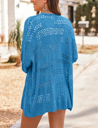 Image of HOTOUCH Lightweight Crochet Cardigan for Women Long Sleeve Open Front Knit Oversized Cardigans Sweaters