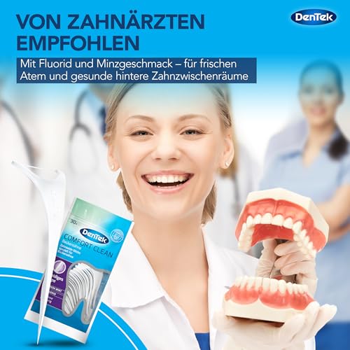 1 x 30 Stk. Dentek Comfort Clean Zahnseide Sticks, speziell für Backenzähne - Zahnreinigung der hinteren Zahnzwischenräume - Minzgeschmack - Fluorid - Zahnstocher , 30 Stück (1er Pack)