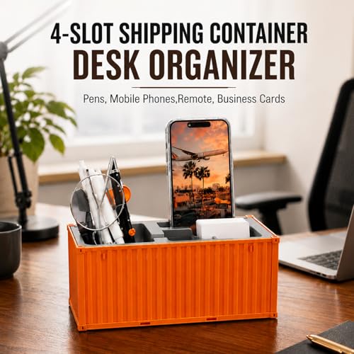 Image of FreshDcart Multi-Function Desk Organizer Shipping Container Storage Box for Pens, Business Cards, Mobile Phones, Remote Controls, Office Supplies and Study Table Brick Orange