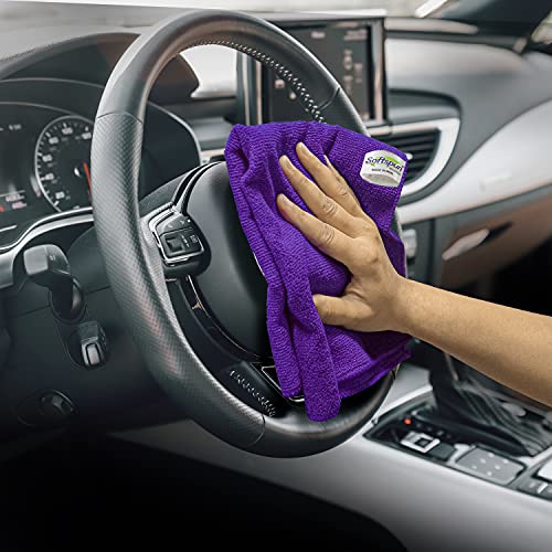 Image of SOFTSPUN Microfiber Cloth - 3 pcs 40x40 cms 340 GSM Purple Thick Lint & StreakFree Multipurpose Cloths Automotive Microfibre Towels for Car Bike Cleaning Polishing Washing & Detailing.
