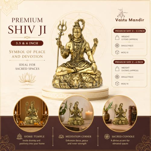 Image of Brass Lord Shiva Idol, Vastu Remedy for Meditation (6 Inch, 730 g)