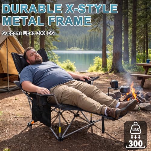 Image of Romswi 2Pack 4-Position Reclining Camping Chair with Removable Footrest, 2-in-1 Adjustable Portable Lounge Chair with Cooler Bag, Cup Holder, Side Pockets & Carry Bag for Outdoor, Mesh Black
