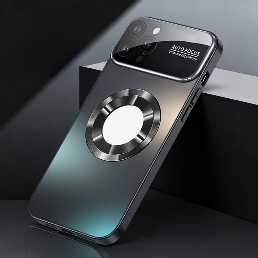 New Titanium Deluxe Matte Case for 12 Pro Max Shockproof Magnetic Wireless Charging Phone Case with Glass Lens Protection Cover-Black
