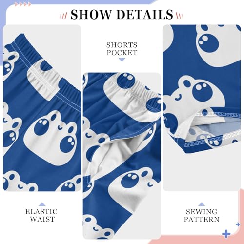 Boys' Pants Cute Frog Happy Face Blue Long Bottoms Jogger Pants Elastic Waist Trousers with Pockets S-XL4