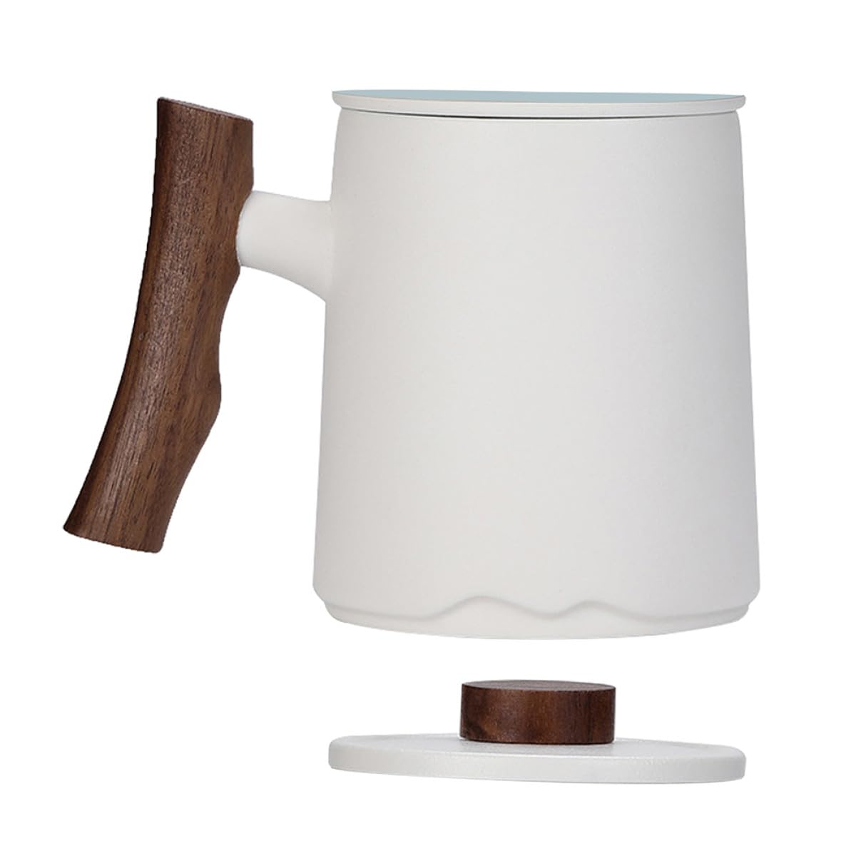 Veemoon Tasse à Thé en Céramique 360 Ml avec Filtre Intégré et Poignée en Bois Blanche Tasse à Boire pour Maison et Bureau Mug à Infusion avec Séparation Thé et Eau pour Infusion