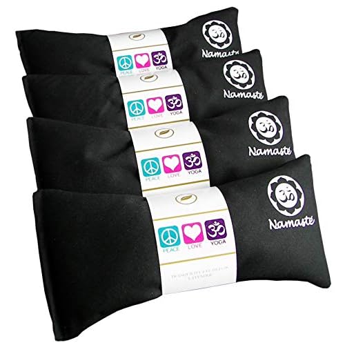 Namaste Lavender Yoga Eye Pillows – Hot Cold Aromatherapy for Stress, Meditation, Spa, Relaxation Gifts – Set of 4 – Black Cotton
