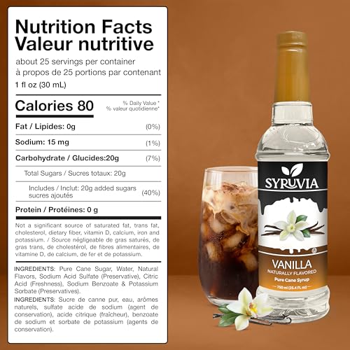 Image of Syruvia Coffee Syrup, Vanilla Flavored Syrup for Drinks, Lattes, and Desserts - 25.4 fl oz - with Pump