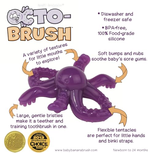 Image of Baby Banana Octopus Infant Toothbrush Teether, Pop Fidget Toy, Tactile Stimulator, Chewable Oral Sensory Therapy for Neurodivergent Population, OT recomended, Family-Owned Business