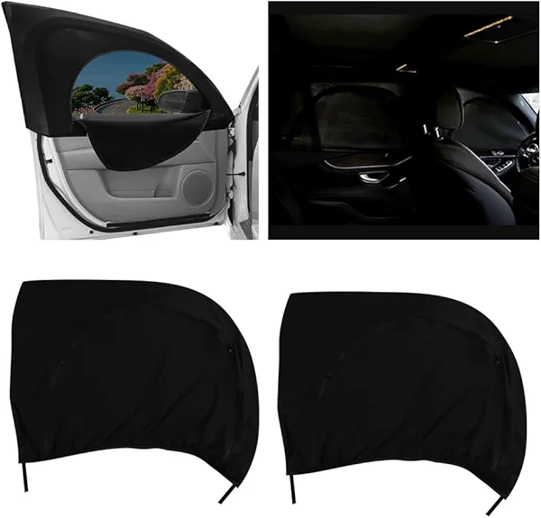 2PCS Double Mesh Car Window Shades for Baby,Upgrade Stretchable Car Window Covers for Privacy with Zipper,Breathable Front/Rear Cars Curtains for Camping/Traveling/Resting (Front Window/2PCS)