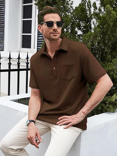 Image of ColorChakra Mens Waffle Knit Polo Tshirt Collar Knitted Shirt for Men M to 3XL