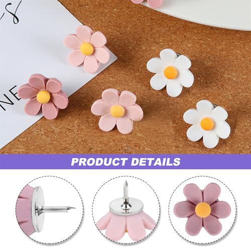 Flower Push Pins for Cork Board 30 Pcs Decorative Thumb Tacks Pushpin Cute Cork Board Floret Thumbtacks Push Pin for Notice Bulletin Boards image 2