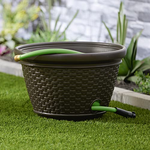 Suncast 4 Pack Wicker Hose Pot, Decorative Resin Garden Hose Storage, 100ft 5/8in Standard Vinyl Hose Capacity with 4 Drain Holes, 18in x 12in, Java - image 8