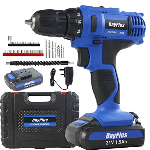 Cordless Drill Driver, 21V Combi Drill, DIY Drill, Variable Speed Cordless Electric Driver Screwdriver 18+1N Torque 45N.m with Li-Ion Batteries 1500mHA with Fast Charge+Carry Case