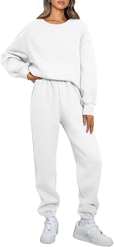 AUTOMET Womens 2 Piece Outfits Sweatsuit Oversized Sweatshirt Lounge Sets Baggy Sweatpants Fall Fashion with Pockets