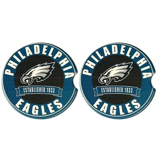 Philadelphia Eagles Set of 2 Car Coasters by Fan Creations | Removable Absorbent Ceramic Stone Coasters - Ideal Gift for Everyday and Die Hard Football Fans - Show Your NFL Team Spirit