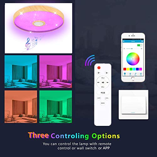 IYUNXI LED Starlight Music Ceiling Light with Bluetooth Speaker 36W 15Inches Dimmable Color via Remote Control App Music Ceiling Light 6400LM LED Ceiling Light Fixture for Bedroom,Living Room