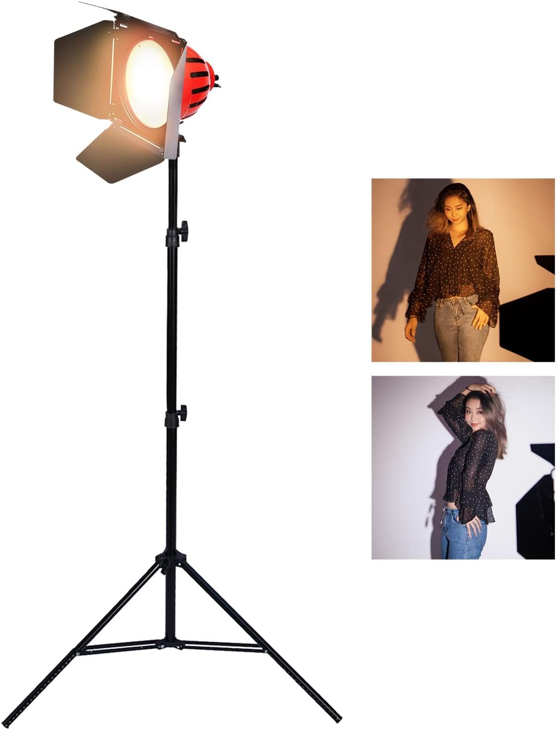 Projecteur Pro pour Studio Photo Vidéo Redhead Red Head Lampe Rouge Lumière 800W Mandarine Eclairage Continu Dimmer 3200K et 2m Trépieds pour Photographie Film Youtube Interviews