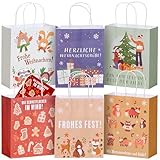 JOYIN 6 Stück Weihnachten Geschenktüten mit 6 Weihnachtskarten zum Dekorieren, Kraftpapiertüten Geschenktasche für Weihnachten, Geschenkverpackung