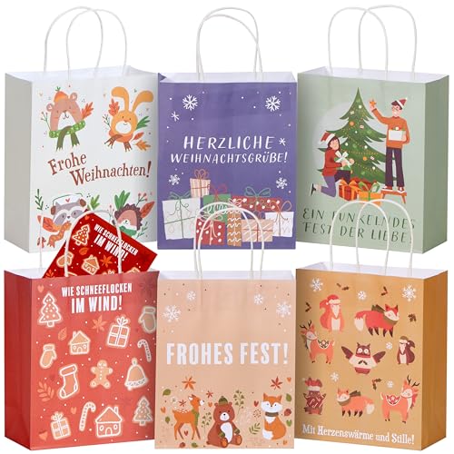 JOYIN 6 Stück Weihnachten Geschenktüten mit 6 Weihnachtskarten zum...