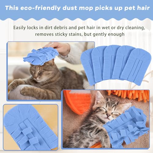 Image of Zubebe 12 Pcs Reusable Duster Refills Fleece,Blue | Soft Polyester Fiber Flat Duster Refill Multi Surface Washable Cleaning Pad Tools for Home, Blinds, Car, Pet, Furniture, Fans