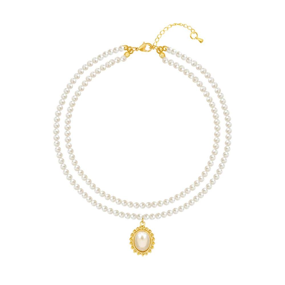 Necklace Female, Inlay Design, Short Section, Clavicle Chain, Alloy Material, Multi-Layer Pearl Chain, 44Cm