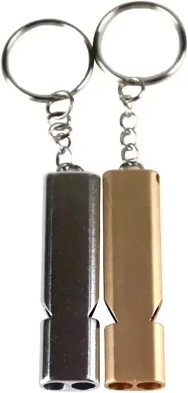 Silbato de supervivencia de emergencia, silbato de seguridad de alto decibelio, silbato de aluminio de doble tubo con llavero, silbato fuerte portátil para senderismo, camping, actividades al aire