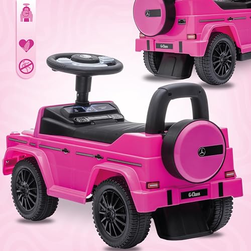 Rutschauto ab 1 Jahr, Mercedes in rot, blau, weiß, schwarz, kinderauto, Baby Auto, lauflernhilfe mit Hupe und Motorengeräuschen (Rosa) – Bild 7