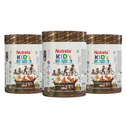 Image of Nutrela Kids Protein Powder - 400g, Chocolate Flavour | Helps in Memory and Brain Development | Improve Muscle Mass, Bone and Teeth Strength | Ideal for 4 to 15 Years | Pack of 3