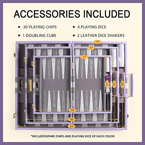 Magic Vosom Travel Small 11 Inch Backgammon Set Classic Board Game Travel With Leather Make Board Gift Package, Portable Travel Strategy Backgammon Game Set For Adults, Kids (Purple, Small) #TOP3