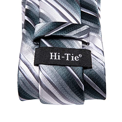Image of Hi-Tie Men Ties Sets Silk Stripe Paisley Necktie Pocket Square Cufflinks for Business Wedding