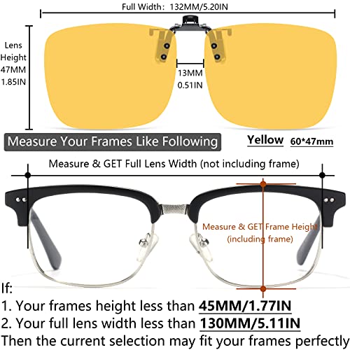 Image of CAXMAN Clip on Sunglasses and Clip on Night Driving Glasses over Prescription Eyeglasses Flip up for Men Women Anti Glare HD Polarized for Night Vision, Grey & Yellow Lens Extra Large 60*47mm 2 Pack