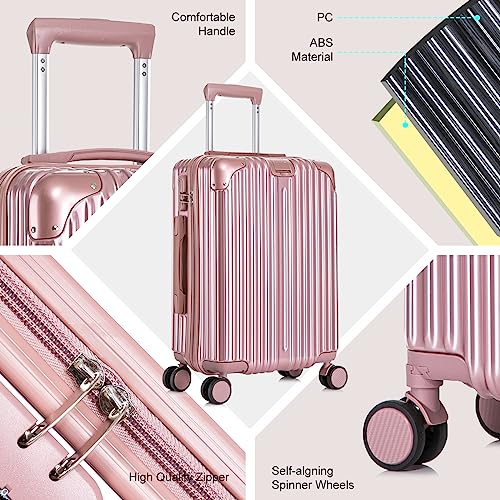 Apelila 4-Piece Vertical Stripe Luggage Set with TSA Lock, ABS+PC Hardshell Suitcase (16" 20" 24" 28") – Lightweight Spinner Wheel Carry-On & Checked Luggage (ROSE GOLD)