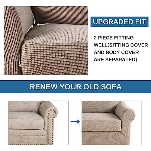 H.versailtex Armchair Slipcover Chair Cover 2 Piece Stretch Slipcovers Furniture Protector With Elastic Bottom Fit Armchair Width Up To 47 Inch, Stretch Spandex Jacquard Fabric(Chair, Sand) #TOP4