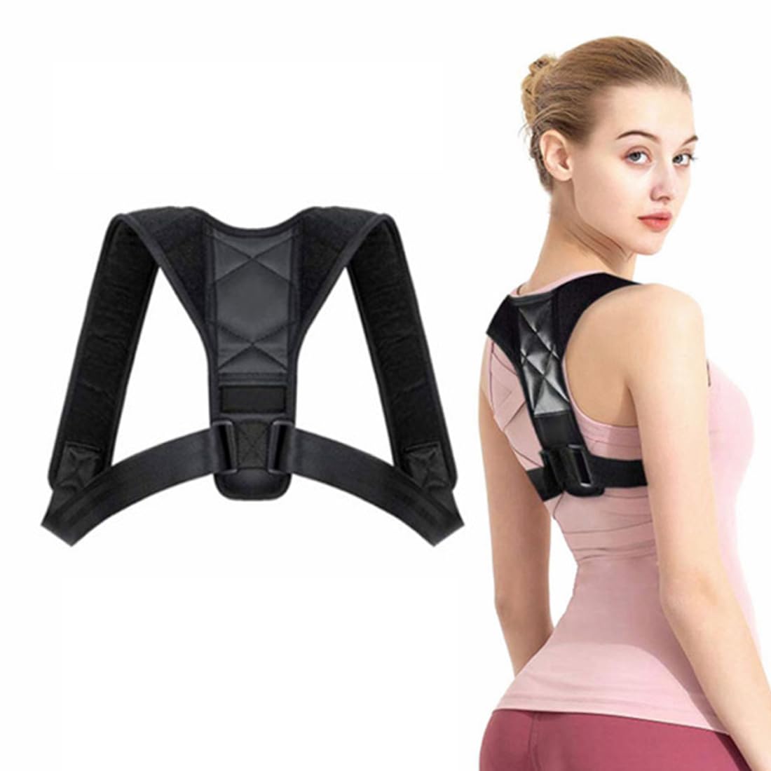 QEXUJOW Supporti per spalle,1 Correttore posturale regolabile per spalle e schiena, nero, spallacci regolabili, supporto per la schiena, stabilizzatore per la schiena, unisex