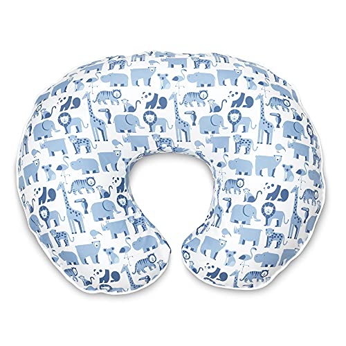 Image of Boppy Premium Nursing Pillow Cover, Blue Zoo, Ultra-soft Microfiber Fabric in a fashionable two-sided design, Fits All Boppy Nursing Pillows and Positioners